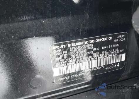 2024 Mitsubishi Outlander Es 2.5 2Wd from USA, damaged, VIN JA4J3UA82RZ062476